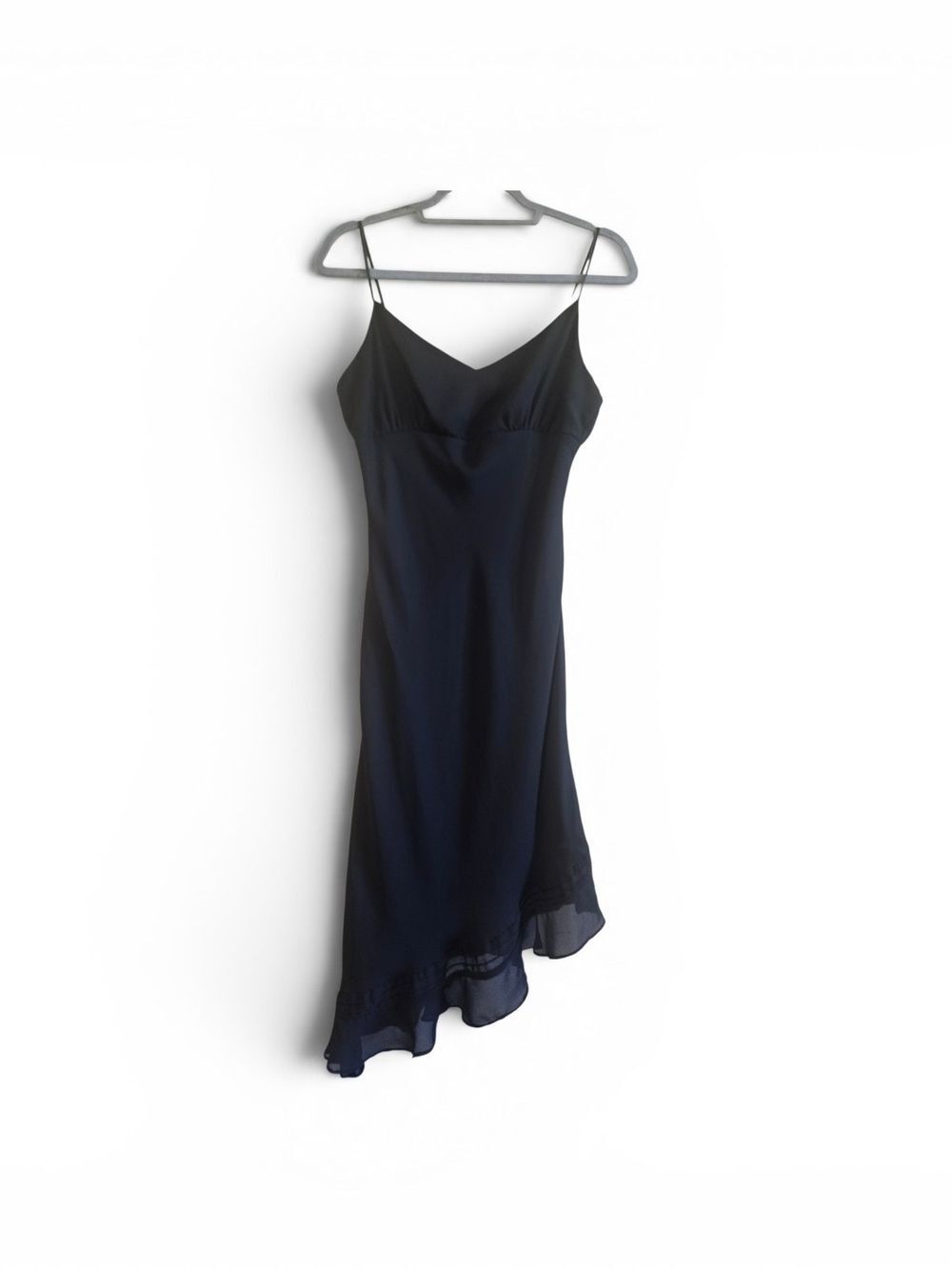 Sleek Black Asymmetrical Slip Dress - Minimalist Evening Look Size M